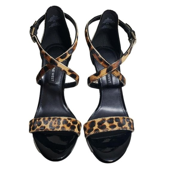 Nine West Womens Natural Fur Leopard Print Open Toe Strappy High Heels Sz 6.5 7 - Picture 2 of 11